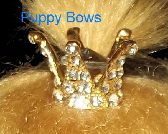 Puppy Bows ~ TINY gold or silver Rhinestone crown barrette for dogs ~USA seller