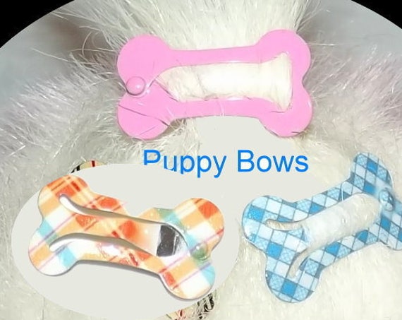 Puppy Bows ~ Barrette snap clip dog bone shape bow pet hairclip ~Usa seller