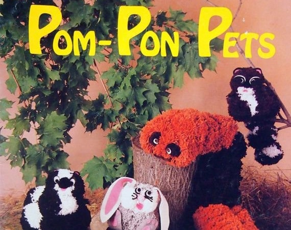 Puppy Bows ~ craft supplies Susan Bates Pom Pon pets and more booklet #17315 vintage 1982 pom poms