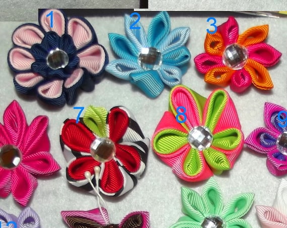 Puppy Bows ~ Hand crafted Japanese kanzashi flowers pet hair barrette or latex bands 20 colors! (fb77)