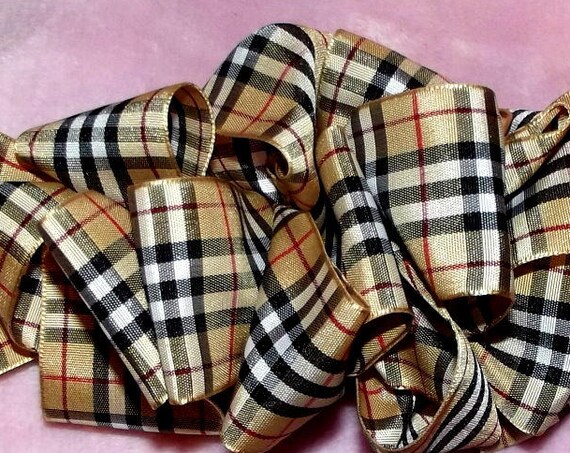 Puppy Bows ~ ribbon craft supplies 3", 2", 1.5", 1", 3/4", 5/8", 3/8" brown tan black red Scottish berry plaid ribbon buy per yard