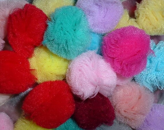 Puppy Bows ~NEW TINY 1" disco balls dog grooming bow all colors of tulle pet pom poms (fb96)
