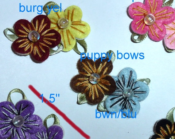 Puppy Dog Bows ~ Sweet Hawaiian hibiscus flower clips pet hair bow choose barrette style and color (fb86)