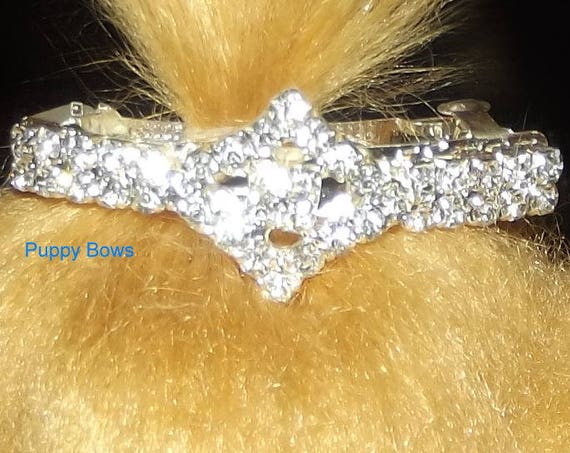 Puppy Bows ~Diamond bar rhinestone dog pet hair clip barrette gold or silver ~USA seller