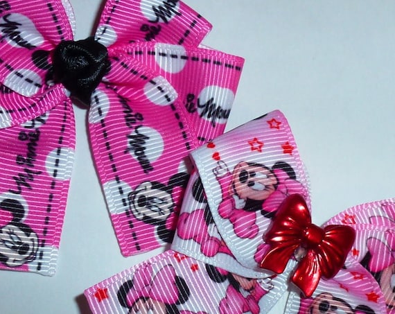 Puppy Bows ~ 2 Minnie pink black large dog Poodle pet hair bow ~Usa seller (fb87)