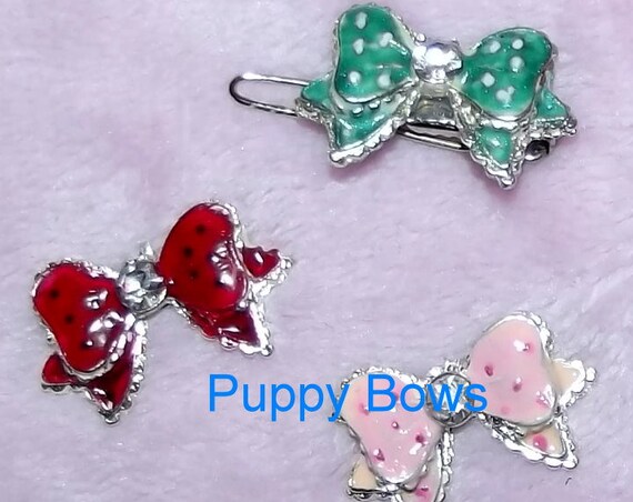 Puppy Bows ~WEE SUPER TINY little rhinestone bowknot pet hair clip barrette 7 colors!