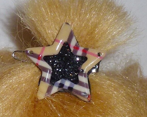 Puppy Bows ~ Pawberry brown plaid dog pet hair star and heart barrette clip
