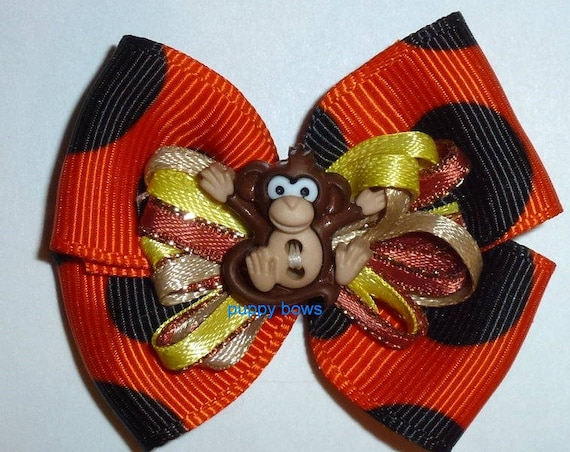 Puppy Bows ~Boys lil monkey butt bow orange brown bands or barrette (fb85)