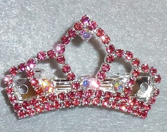 Puppy Bows ~ PINK TIARA rhinestones dog bow pet hair clip topknot barrette