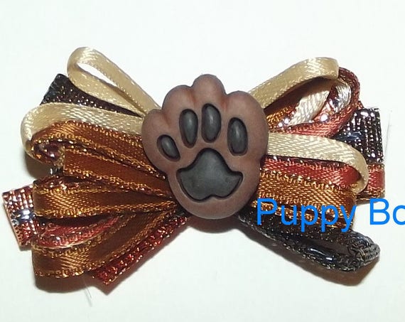 Puppy Bows ~ Copper brown paw print loopy dog bow multi loop latex bands or barrette (fb33)
