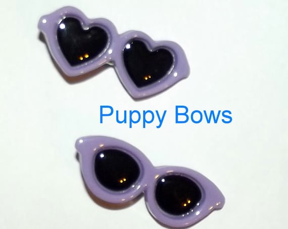 Puppy Bows ~ Purple heart barrette pet hair clip sunglasses round bow (fb32)