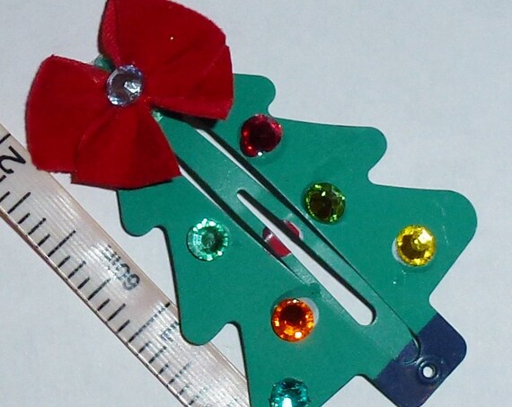 Puppy Dog Bows ~ Christmas tree rhinestones snap clip bow for pets (fb155)