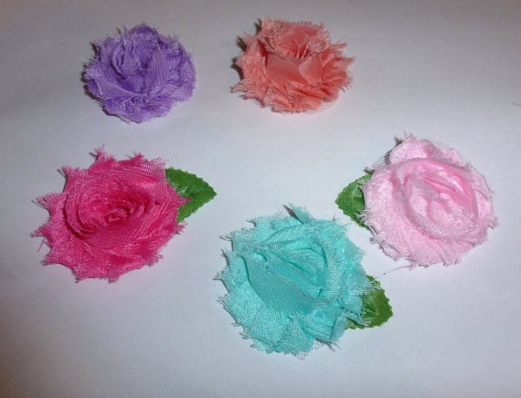Puppy Dog Bows ~ Shabby chic SMALL set of 5 pink aqua purple peach flowers pet hair bow barrettes or bands (fb103)