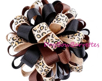 Puppy Bows ~  Fun multi loopy puff animal print hair bows collar slide  barrette or bands pet dog bow