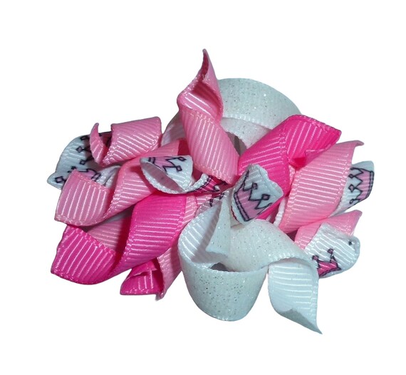 Puppy Bows ~  Pink white curlie hair bows   barrette or bands pet dog bow (kobx)
