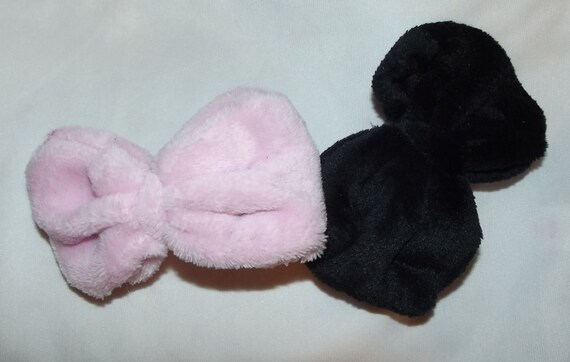 Becky Bows ~ Ladies large 5" puffy fuzzy fleece bows Pink and Black hair french barrette ~USA seller