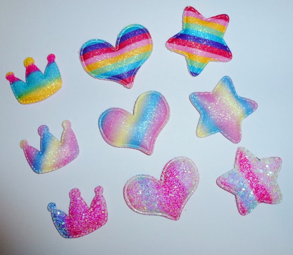 Puppy Dog Bows ~ RAINBOW (set of 3) crown heart star pet hair bow barrettes or bands (fb132)