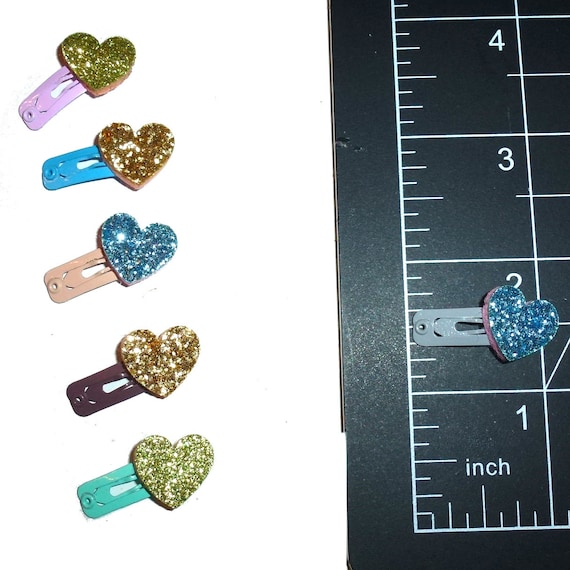 Dog Bow Barrettes tiny 6  boys glitter hearts snap clips for pet hair topknot (fb363d)