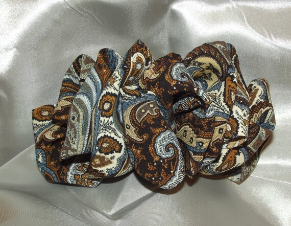 Becky Bows ~ Barrette scarf Hand crafted oversized BIG hair bow Women or Girls burgundy brown gray paisley
