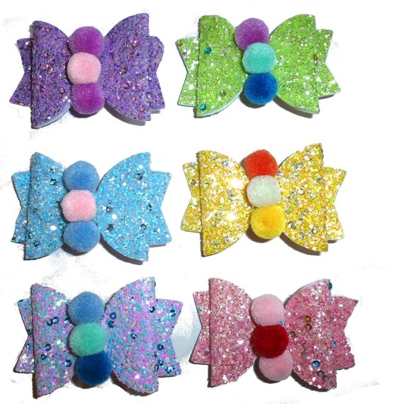 Puppy Bows ~ Glitter pet dog collar slide accessory or 3.5" large dog hair bow (dc39)