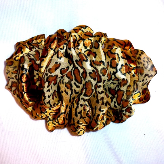 Becky Bows ~ Barrette ribbon Hand crafted over sized BIG hair bow Women or Girls brown gold animal print