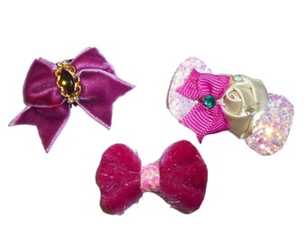 Barrettes pour chien en velours rose, 3 nœuds de toilettage en poils d'animaux de compagnie (FB396 g)