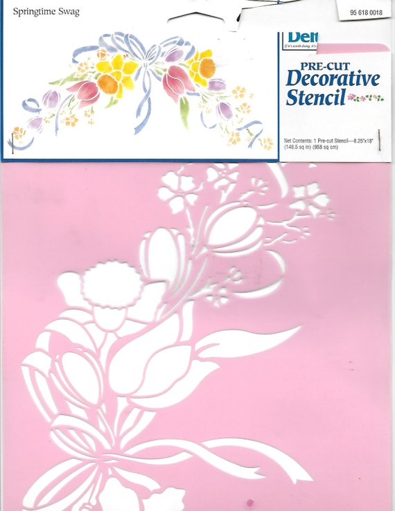Puppy Bows ~ craft items Delta Plaid pre-cut decorative stencil SPRINGTIME SWAG large tulip flowers