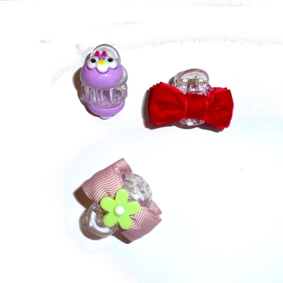 Puppy Bows ~ Dog bow 3 small jaw clips for hair or collar clips red velvet bow tiny bunny ~ (fb18A)