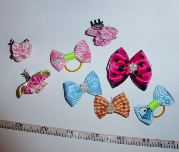 Puppy Bows ~ SALE! Assorted set including alligator clips and jaw clips everyday bows pink flowers ~USA seller (fb125)