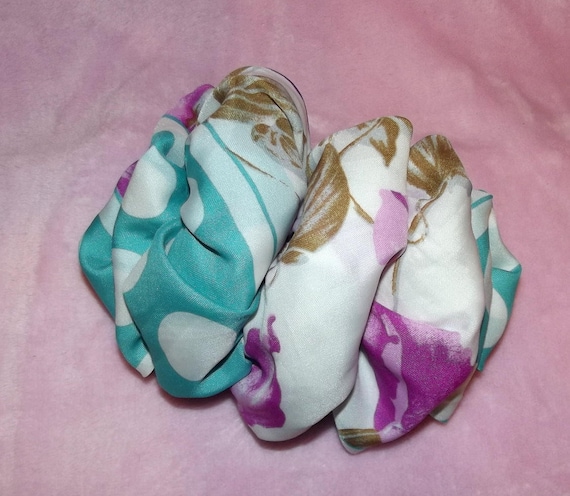 Becky Bows ~OOAK ROSETTE Barrette Hand crafted giant huge Scarf BIG hair bow Women or Girls white purple turquoise blue
