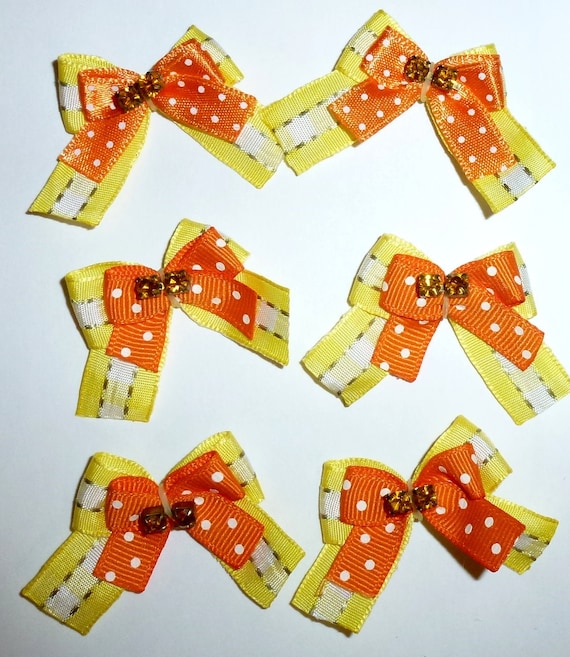 Puppy Bows ~6 orangeyellow EVERYDAY BOWS Yorkie Maltese Shih Tzu ~Usa seller (fb81)