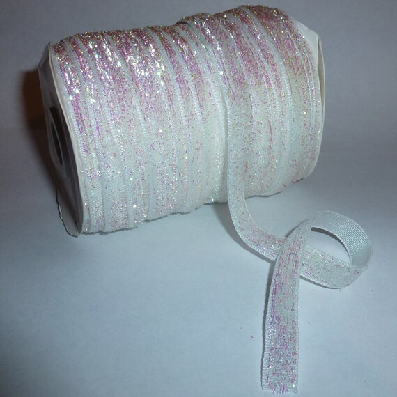 Puppy Bows ~ craft supplies white AB velvet glitter ribbon NON stretch 3/8"