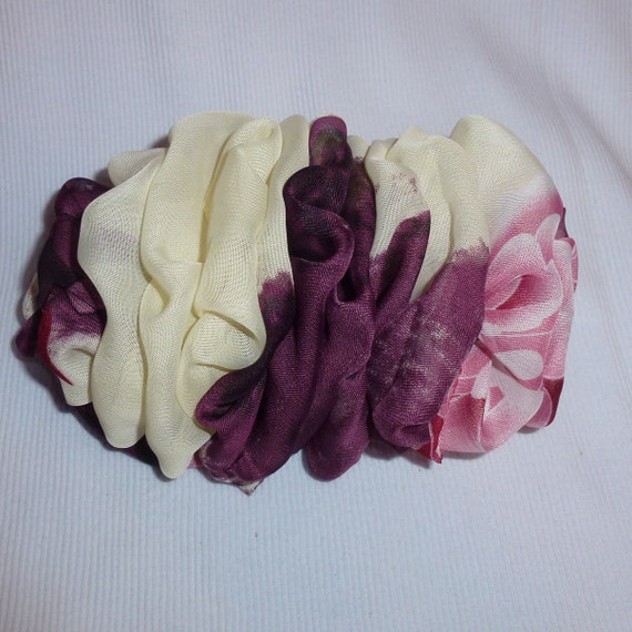 Becky Bows ~ Barrette scarf Hand crafted oversized BIG hair bow Women or Girls purple cream