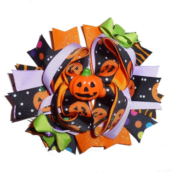 Puppy Bows ~ Dog collar slide bow Halloween glitter pumpkin large  accessory  (DC28)