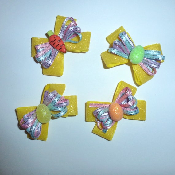 Puppy Bows ~Easter carrot egg dog bow pet hair clip barrette or latex bands (fb133)