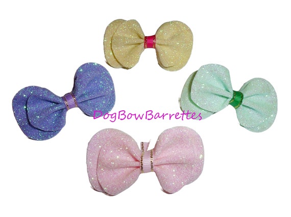 Puppy Bows ~ Glitter double layer round edge hair bow bands or pet clip - (fb252)