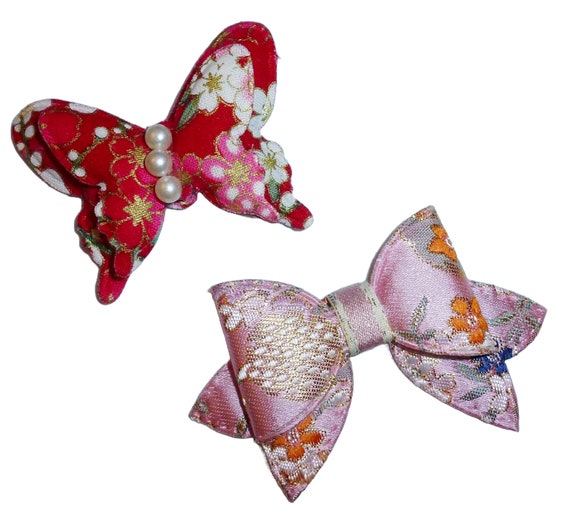 Dog Bow Barrettes Japanese cherry blossoms 2pcs pet hair grooming bows (FB396e)