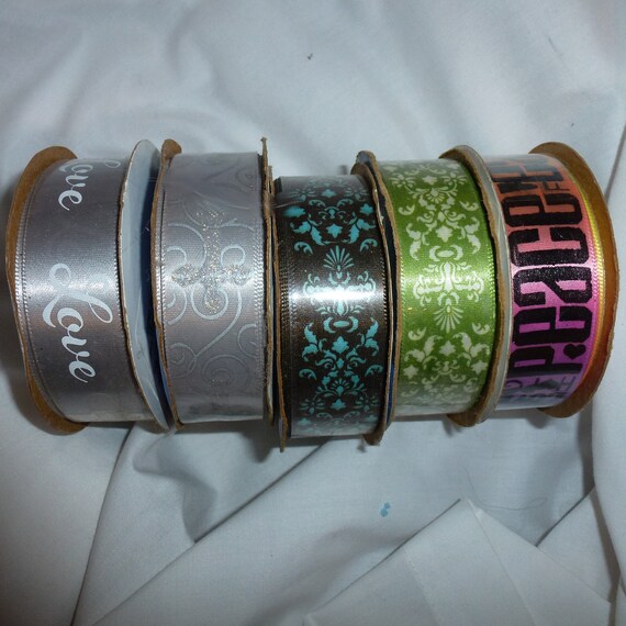 Puppy Bows ~ ribbon craft supplies LOT 7/8" printed cross love peace ribbon 15 yards Offray (lot8)