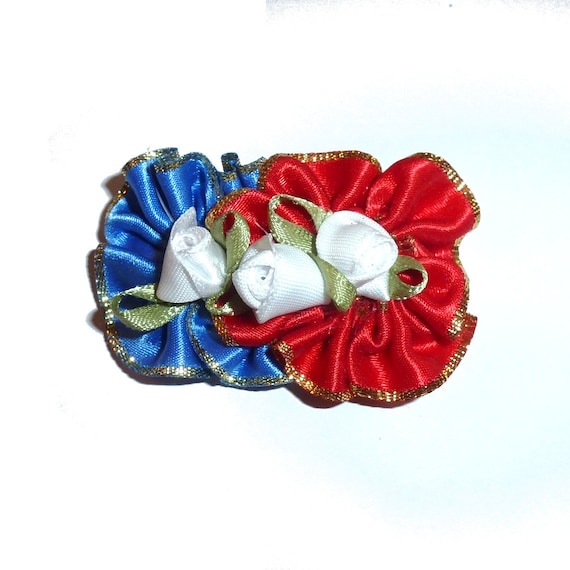 Puppy Bows Independence day 4th July patriotic rosettes and roses dog pet hair bow (fb329)