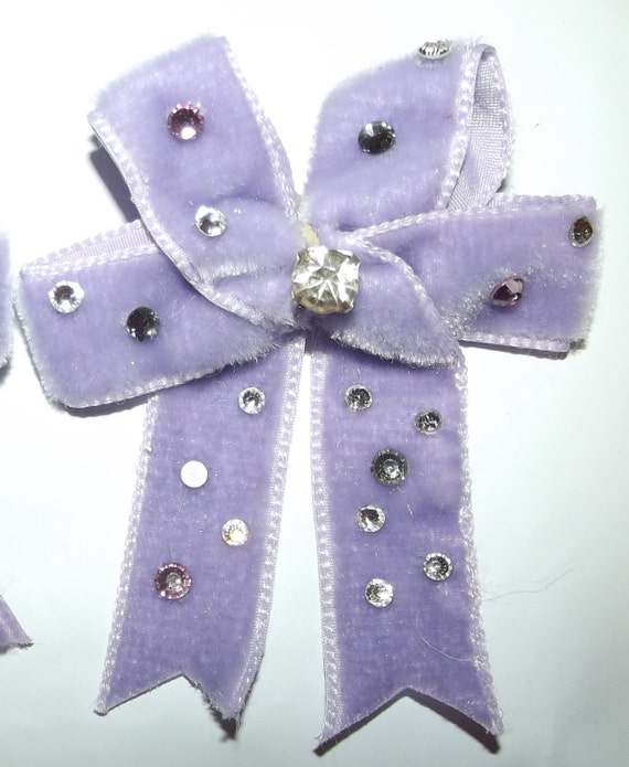 Puppy Bows ~ One Pair Large velvet rhinestone covered topknot or pet ear dog grooming hair bow ~ US seller