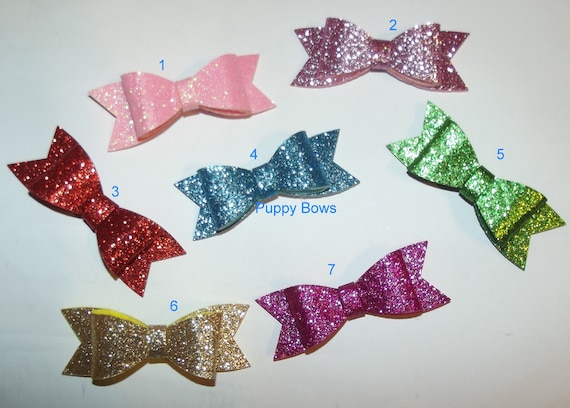 Puppy Bows ~CLEARANCE glitter bow for medium/large dogs 2.5" MANY COLORS! ~Usa seller (fb21)