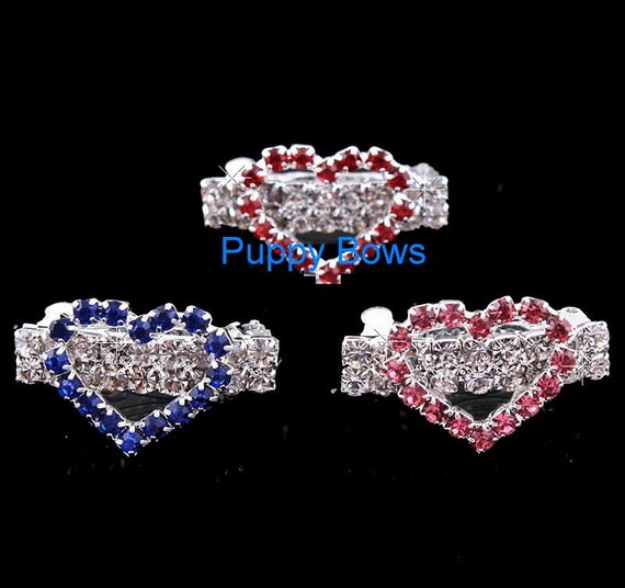 Puppy Bows ~Rhinestone TIARA crown barrette dog bow clip blue pink YORKIE styles #27-31 ~USA seller