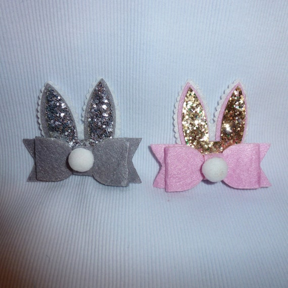 Puppy Bows ~Easter bunny rabbit ears dog bow pet hair clip barrette or latex bands (fb133)