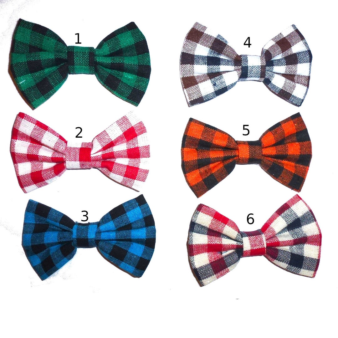 Dog Collar Slide Bow Tie Large Dog Hair Bows Boy Plaid Necktie Etsy
