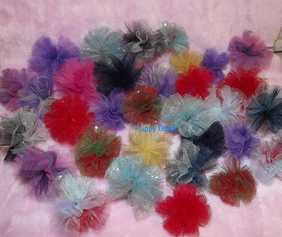 Puppy Bows ~NEW disco balls dog grooming bow all colors of tulle pom poms