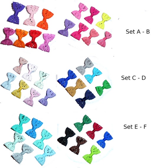 Puppy Bows lace cutout alligator barrette clip set of 6 bows small 1.5" topknot dog bow (FB380)