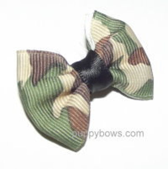 Puppy Bows ~Blue Camo Green Camo Brown zebra black animal print dog bow pet hair clip barrette
