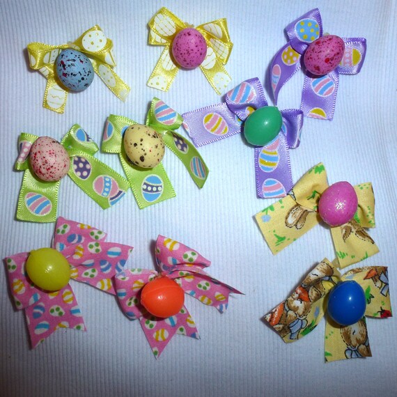 Puppy Bows ~10 Easter egg dog grooming bows with latex bands (EC)