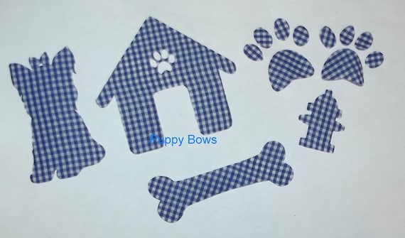 Puppy Bows ~ craft items YORKIE no sew iron on appliques dog set house bone fire hydrant paw prints