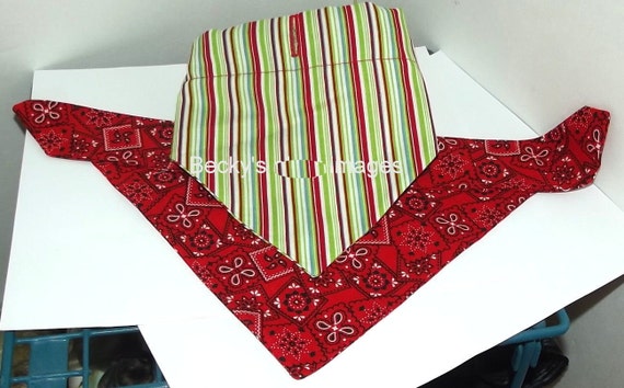 CLEARANCE SALE 50% OFFPuppy Bows~2 over the collar dog pet bandana large red green stripes ~US Seller